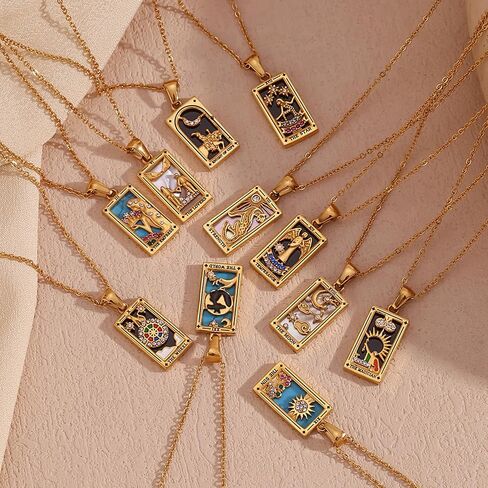 Tarot Card Necklace 18k Gold Plated Tarot Cards Pendant Necklace Vintage Colorful Charm Necklace Lucky Talisman Hypoallergenic Tarot Necklace for Women and Men Gift in Kuwait