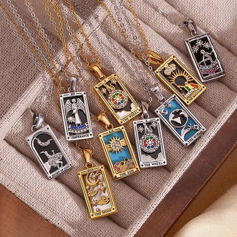 Tarot Card Necklace 18k Gold Plated Tarot Cards Pendant Necklace Vintage Colorful Charm Necklace Lucky Talisman Hypoallergenic Tarot Necklace for Women and Men Gift in Kuwait