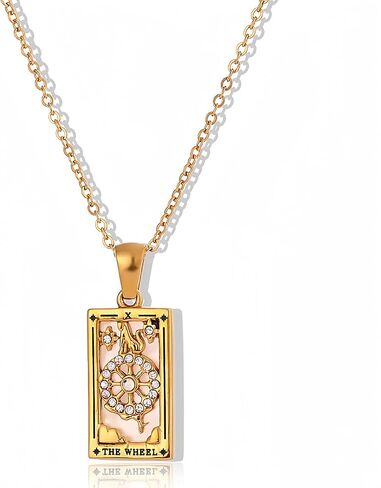 Tarot Card Necklace 18k Gold Plated Tarot Cards Pendant Necklace Vintage Colorful Charm Necklace Lucky Talisman Hypoallergenic Tarot Necklace for Women and Men Gift in Kuwait
