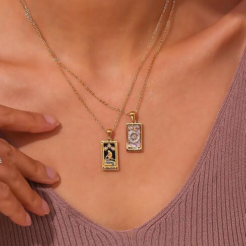 Tarot Card Necklace 18k Gold Plated Tarot Cards Pendant Necklace Vintage Colorful Charm Necklace Lucky Talisman Hypoallergenic Tarot Necklace for Women and Men Gift in Kuwait