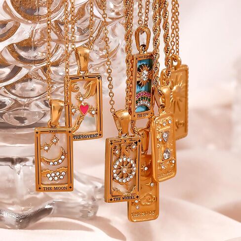 Tarot Card Necklace 18k Gold Plated Tarot Cards Pendant Necklace Vintage Colorful Charm Necklace Lucky Talisman Hypoallergenic Tarot Necklace for Women and Men Gift in Kuwait