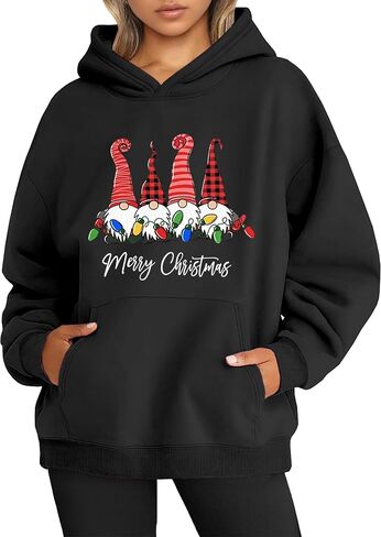 Christmas Sweatshirts for Women Merry Christmas Graphic Oversized Fleece Hoodies Xmas Holiday Sweater with Pocket in Kuwait