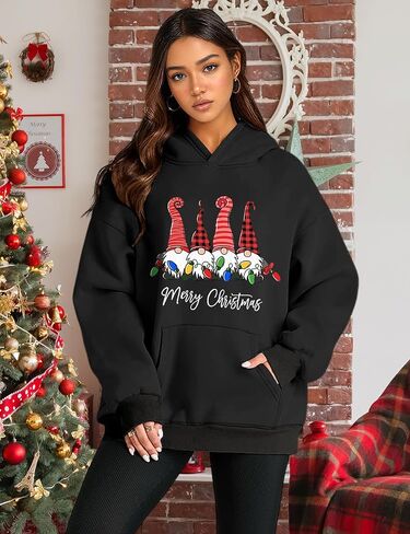 Christmas Sweatshirts for Women Merry Christmas Graphic Oversized Fleece Hoodies Xmas Holiday Sweater with Pocket in Kuwait