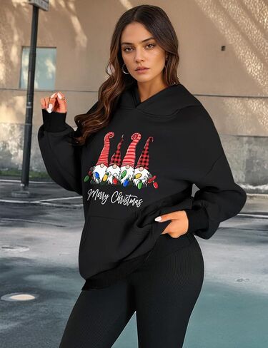 Christmas Sweatshirts for Women Merry Christmas Graphic Oversized Fleece Hoodies Xmas Holiday Sweater with Pocket in Kuwait