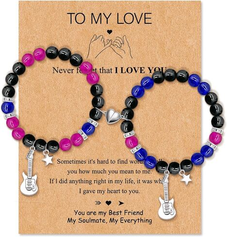 2PCS Matching Heart Bracelets for Couples Long Distance Couple Bracelets for Women Men Best Friends Relationship Gifts Matching Couples Stuff Jewelry in Kuwait