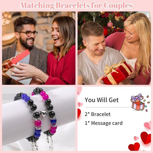 2PCS Matching Heart Bracelets for Couples Long Distance Couple Bracelets for Women Men Best Friends Relationship Gifts Matching Couples Stuff Jewelry in Kuwait