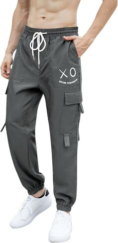 OYOANGLE Men's Cargo Pants Drawstring Elastic Waist Flap Pocket Casual Street Pants in Saudi Arabia