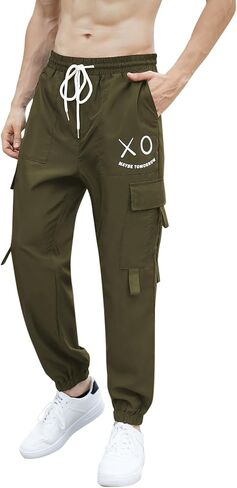 OYOANGLE Men's Cargo Pants Drawstring Elastic Waist Flap Pocket Casual Street Pants in Saudi Arabia