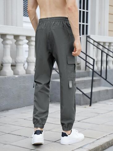 OYOANGLE Men's Cargo Pants Drawstring Elastic Waist Flap Pocket Casual Street Pants in Saudi Arabia