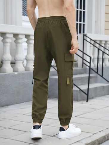 OYOANGLE Men's Cargo Pants Drawstring Elastic Waist Flap Pocket Casual Street Pants in Saudi Arabia