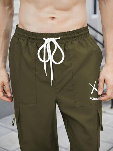 OYOANGLE Men's Cargo Pants Drawstring Elastic Waist Flap Pocket Casual Street Pants in Saudi Arabia