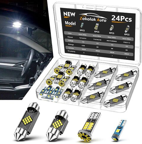 24PCS LED Interior Car Lights, Extremely Bright 6500K White LED Bulb Kit, Applicable to Dome Map Door Lights and Other Parts Replacement for Your Cars, to Help You See Inside The Car at Night in Saudi Arabia