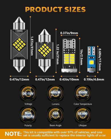 24PCS LED Interior Car Lights, Extremely Bright 6500K White LED Bulb Kit, Applicable to Dome Map Door Lights and Other Parts Replacement for Your Cars, to Help You See Inside The Car at Night in Saudi Arabia