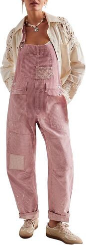 D-Sun Women's Striped Overall Casual Wide Leg Barrel Bib Overall Pants Adjustable Straps Romper Stretch Jumpsuits in Saudi Arabia