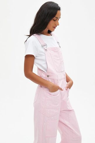 D-Sun Women's Striped Overall Casual Wide Leg Barrel Bib Overall Pants Adjustable Straps Romper Stretch Jumpsuits in Saudi Arabia