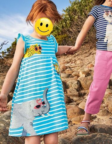 FreeLu Toddler Girls Cotton Summer Short Sleeve Dress Cartoon Print Casual Jersey Dresses in Kuwait