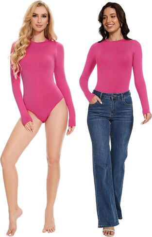 FULLSOFT Long Sleeve Bodysuit for Women Round Neck Casual Stretchy Basic Shirts Crew Neck Body Suits Tops in Saudi Arabia