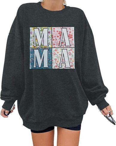 KIDDAD Mama Sweatshirt for Women Mom Sweatshirts Oversized Mama Floral Graphic Sweatshirt Casual Mom Life Pullover Tops in Saudi Arabia