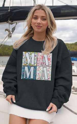 KIDDAD Mama Sweatshirt for Women Mom Sweatshirts Oversized Mama Floral Graphic Sweatshirt Casual Mom Life Pullover Tops in Saudi Arabia