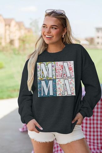 KIDDAD Mama Sweatshirt for Women Mom Sweatshirts Oversized Mama Floral Graphic Sweatshirt Casual Mom Life Pullover Tops in Saudi Arabia