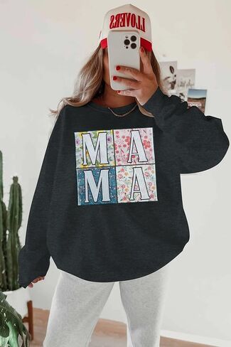 KIDDAD Mama Sweatshirt for Women Mom Sweatshirts Oversized Mama Floral Graphic Sweatshirt Casual Mom Life Pullover Tops in Saudi Arabia