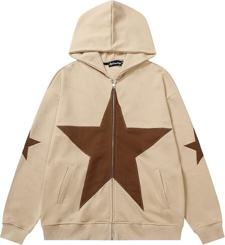 YEOU Women Star Print Zip Up Loose Fit Hoodies Y2K Retro Harajuku Oversized Hip Hop Gothic Punk Sweatshirts in Saudi Arabia