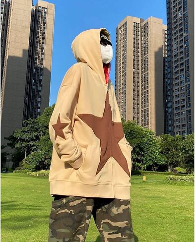 YEOU Women Star Print Zip Up Loose Fit Hoodies Y2K Retro Harajuku Oversized Hip Hop Gothic Punk Sweatshirts in Saudi Arabia