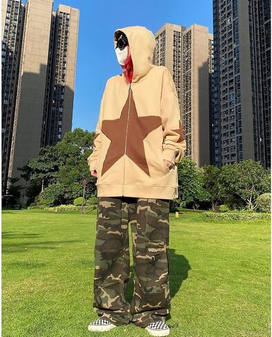 YEOU Women Star Print Zip Up Loose Fit Hoodies Y2K Retro Harajuku Oversized Hip Hop Gothic Punk Sweatshirts in Saudi Arabia