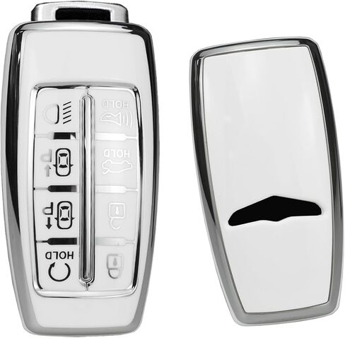 HIBEYO TPU 8 Button Key Fob Cover for Genesis G80 GV80 G70 GV70 2021 2022 Accessories Key Shell Cover Protector for Genesis Key Case Holder Cover-Silver White in Saudi Arabia