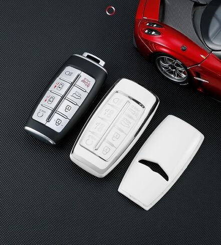 HIBEYO TPU 8 Button Key Fob Cover for Genesis G80 GV80 G70 GV70 2021 2022 Accessories Key Shell Cover Protector for Genesis Key Case Holder Cover-Silver White in Saudi Arabia