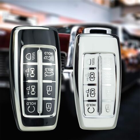 HIBEYO TPU 8 Button Key Fob Cover for Genesis G80 GV80 G70 GV70 2021 2022 Accessories Key Shell Cover Protector for Genesis Key Case Holder Cover-Silver White in Saudi Arabia