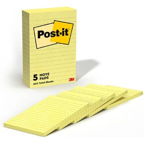 Post-it Notes, 4 in x 6 in, 5 Lined Sticky Note Pads, 100 Sheets per Pad, Beachside Café Collection, New Year Organization or Second Semester School Supplies