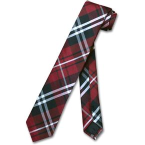 Vesuvio Napoli Narrow NeckTie Skinny Black Burgundy White PLAID Men's 2.5" Tie