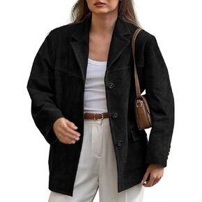 loveimgs Women Retro Brown Faux Suede Jacket Leather Blazer Coat Old Money Aesthetic Fall Jacket Bomber Y2k Oversized