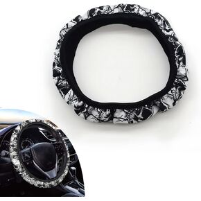 1 PC Skull Design Car Steering Wheel Cover, Gothic Skull Steering Wheel Protector, Halloween Horror Atmosphere Car Decorations Accessories, Universal 15 Inch Car Steering Wheel Covers