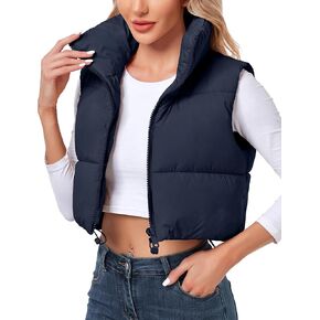 Polu Women's Cropped Puffer Vest Jacket Sleeveless Winter High Stand Collar Lightweight Vest for Women with Zip Gilet
