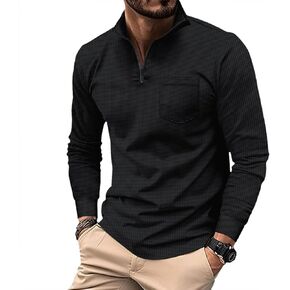 Men's Quarter Zip Up Long Sleeve Polo Shirt Casual Stylish Slim Fit Golf Polo Shirt Pullover Lightweight Polo Shirt