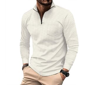 Men's Quarter Zip Up Long Sleeve Polo Shirt Casual Stylish Slim Fit Golf Polo Shirt Pullover Lightweight Polo Shirt