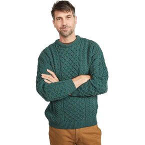 Men's Irish Traditional Aran Wool Pullover Sweater (X-Large, Connemara Green)