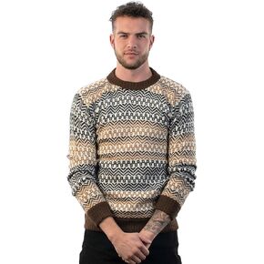 Men's Crewneck Fair Isle Alpaca Sweater in Beige Tones Lavaredo