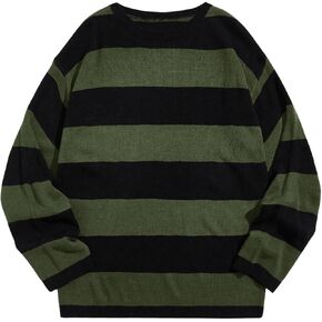 WDIRARA Men's Stripes Contrast Color Sweater Drop Shoulder Long Sleeve Crewneck Pullovers Spring Fall Sweater