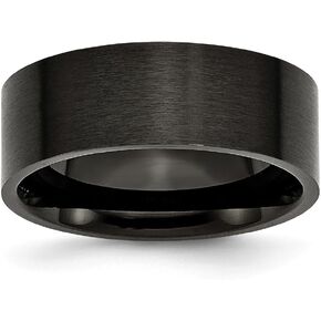 Stainless Steel 8mm Men's Black IP-Plated Matte Brushed Finish Flat Plain Classic Wedding Band Ring