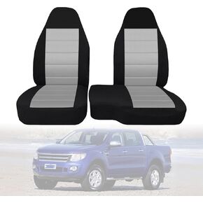2PCS 60/40 High Back Bench Seat Cover with Hooks Black & Gray Compatible with Ford Ranger 2004 2005 2006 2007 2008 2009 2010 2011 2012