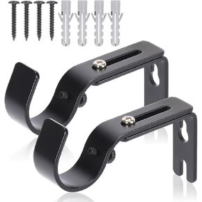2 Pcs Premium Curtain Rod Brackets for Wall, Curtain Hooks for Adjustable - Premium Iron - High Hardness, Curtain Rod Hooks, Curtain Rod Holders for 1 Inch Rod - Black