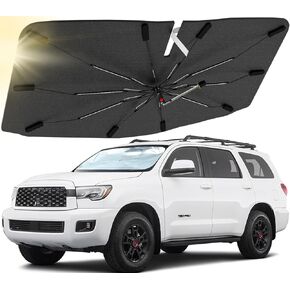 Car Windshield Sun Shade Custom Fit for Toyota Sequoia 2008-2022, Car Sun Shade with 360°Rotation Bendable Handle, Automotive Windshield Sunshades Cover, Protect Your Interior