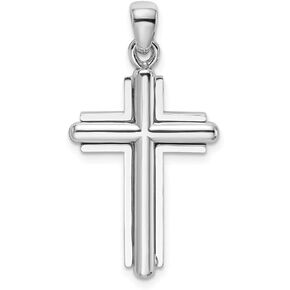 14K White Gold Beveled Stick Cross with Frame 2D Pendant
