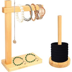 Jewelry Necklace Organizer Stand,Wooden Jewelry Display Holder,Necklace and Bracelet Hanging Organizer for Necklaces,Bracelets,Watch(Original Bamboo Color)