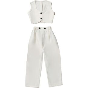 Floerns Toddler Girl's Two Piece Outfit Button Front Vest Blazer and Pants Set