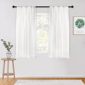 MYSKY HOME Crushed Voile Short White Sheer Curtains for Bedroom Rod Pocket See Through Crinkle Clear Sheer Curtains(2 Panels, 51" x 63", White)