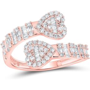 Jewels By Lux 10K Yellow Or White Or Rose Gold Womens Baguette Diamond Cuff Bypass Heart Ring, Womens Size: 5-10